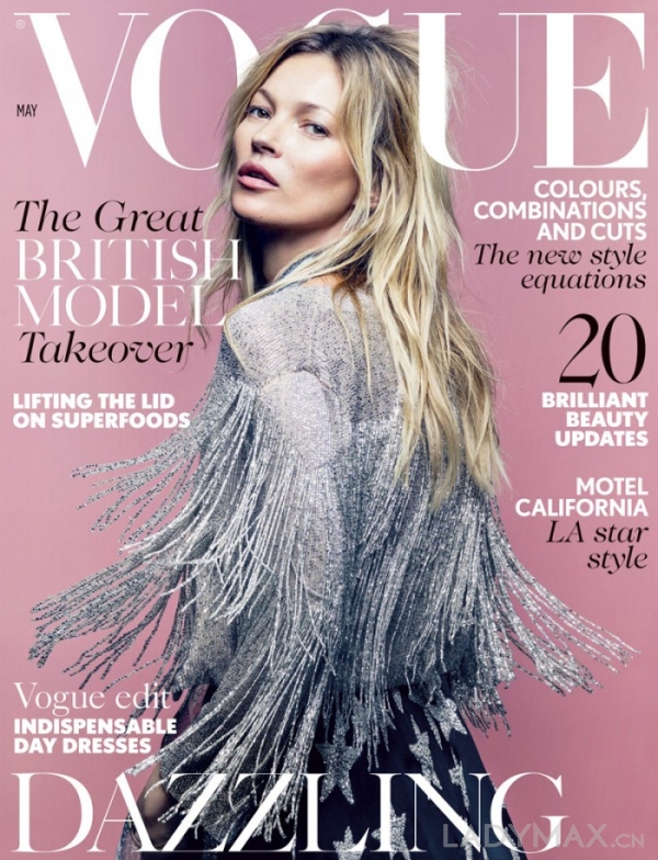 Kate Moss第37次作为《Vogue》的封面女郎出镜英国版5月刊